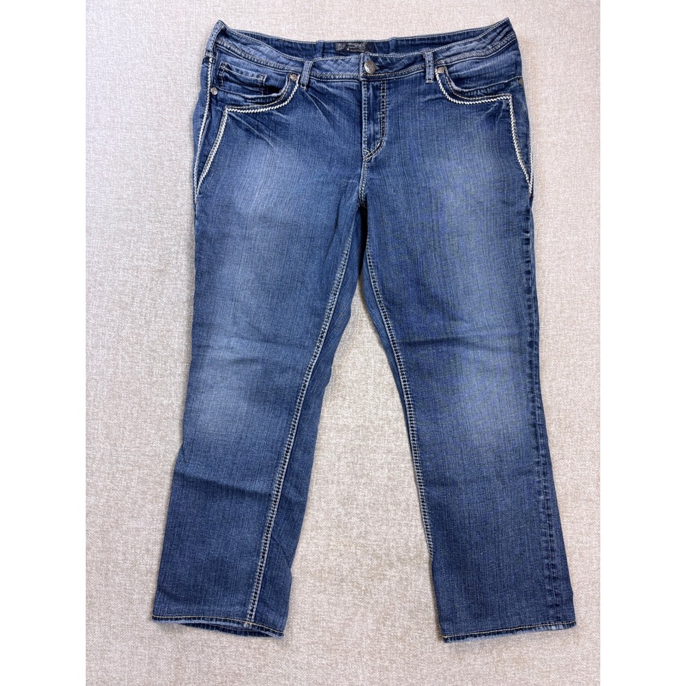 Silver Jeans Co Aiko Mid Straight Leg Denim Jeans Blue Size 20/34 Thick Stitch